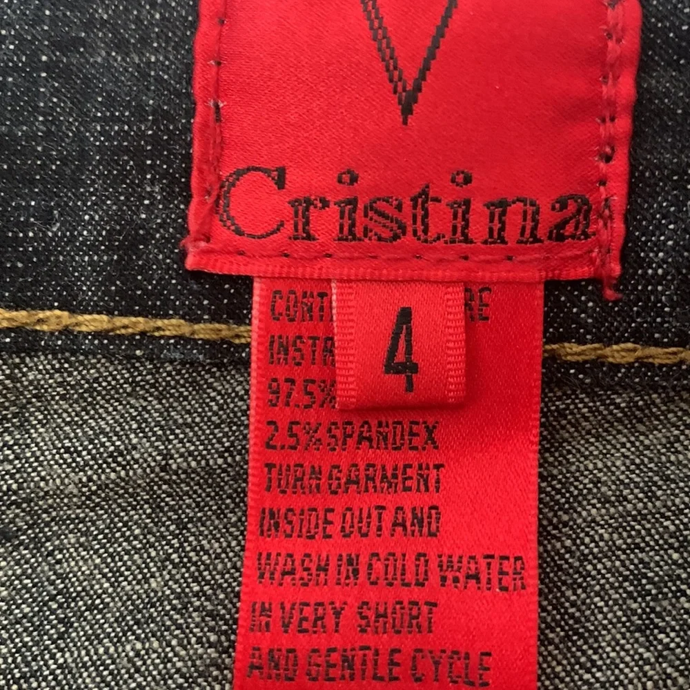 V Cristina Denim Bermuda Shorts w/ golden color trim & back pocket accent trim